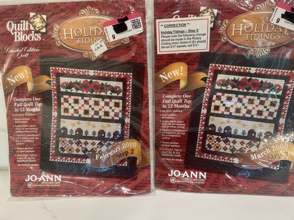 Vtg Holiday Tidings 2000 Joann Fabric Quilt Block Kits Set Of 2 Month Step 2 & 3